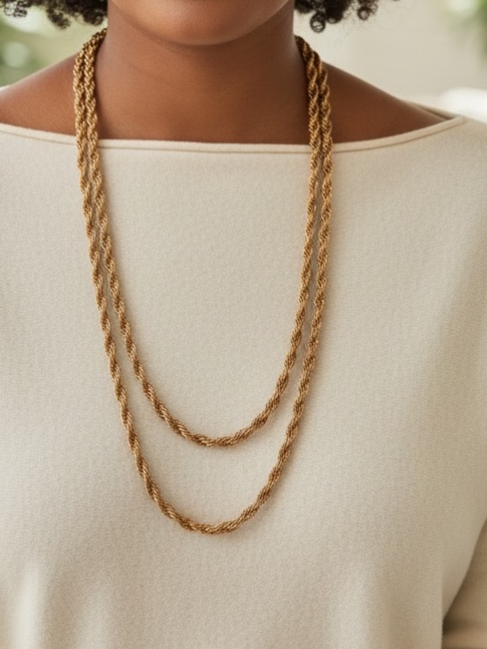 VINTAGE GOLDTONE 60” EXTRA LONG TWISTED ROPE CHAIN NECKLACE Versatile Flapper